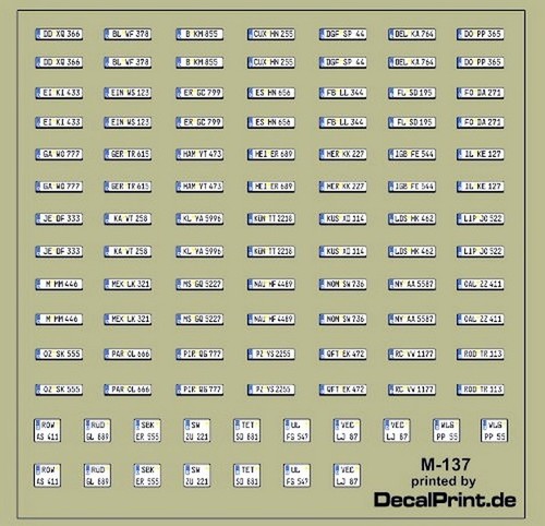 Decals satz nummernschilder - decals, 1